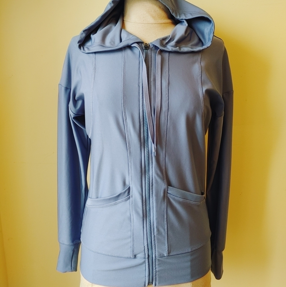 RBX Active Women's Stretchy Zip-Up Hooded Running Jacket Gray size S